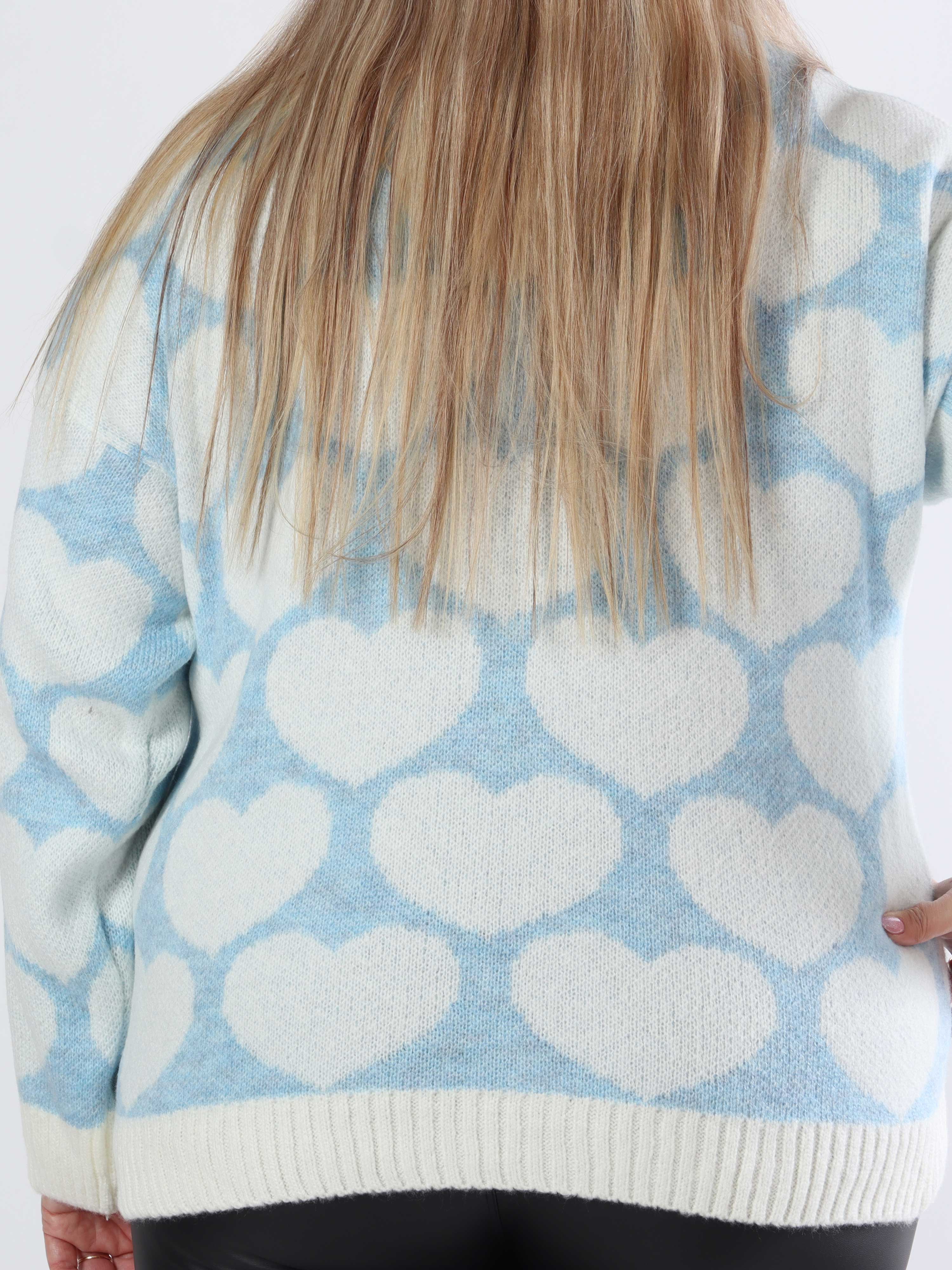 Saidy - Tyk plus size strikbluse med hjerter